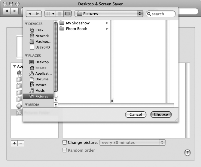 The Finder window appears so you can choose your slideshow folder.