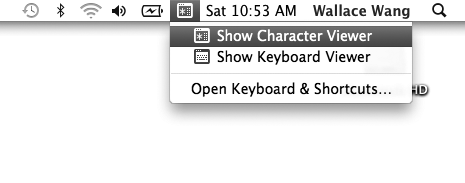 The Keyboard & Character menulet appears on the menu bar.