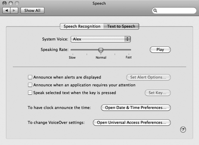 The System Voice pop-up menu lets you select a different default voice.