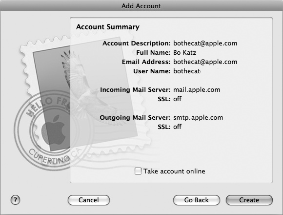 The Account Summary dialog displays your email account information.