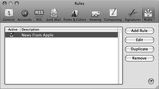 The Rules window lets you create and manage rules for routing messages.