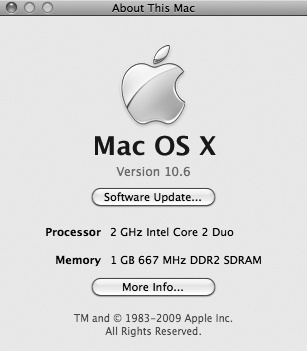 The About This Mac window displays basic information about your Macintosh.