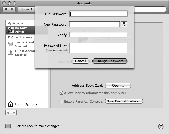 To change your password, you must first type your old password and then type a new password.