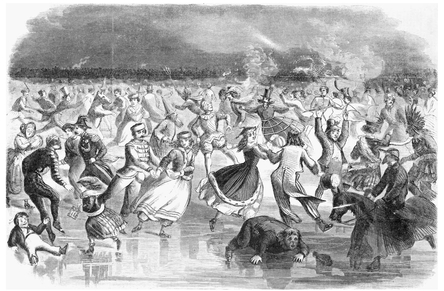 Skating carnival in Brooklyn, February 10, 1862. Northern civilians escaped the worries of war amusing themselves as they could, in this case by skating, a popular winter pastime. (Library of Congress)