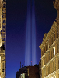 Julian LaVerdiere and Paul Myoda, Tribute in Light, 2002, (Photo © Charlie Samuels; Courtesy of Creative Time).