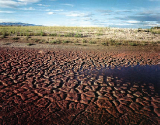 Robert Dawson, Drying Rye Patch Reservoir, western Nevada, 1994, dye color print.