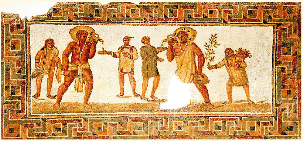 Figure 20.1. Mosaic depicting slaves serving at a banquet, from Dougga, Tunisia (third century)