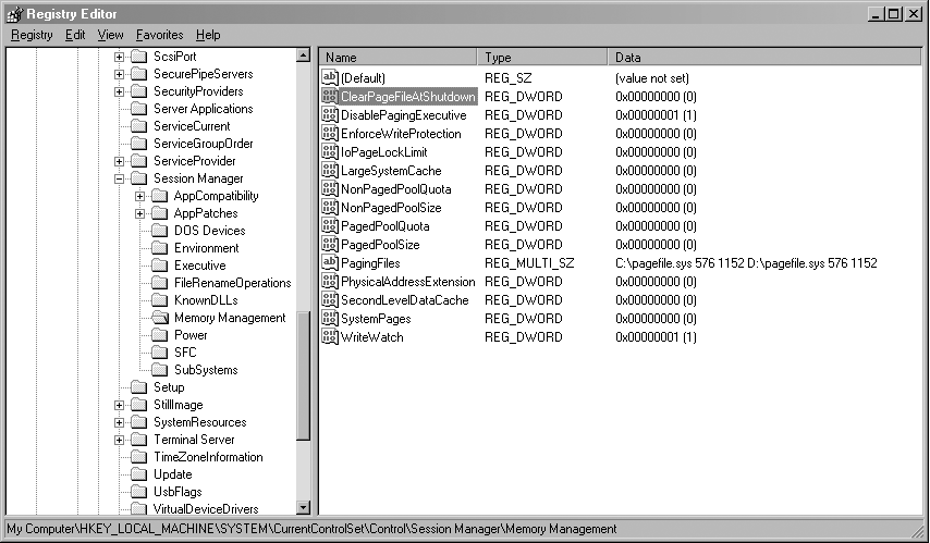 The Memory Management Registry key