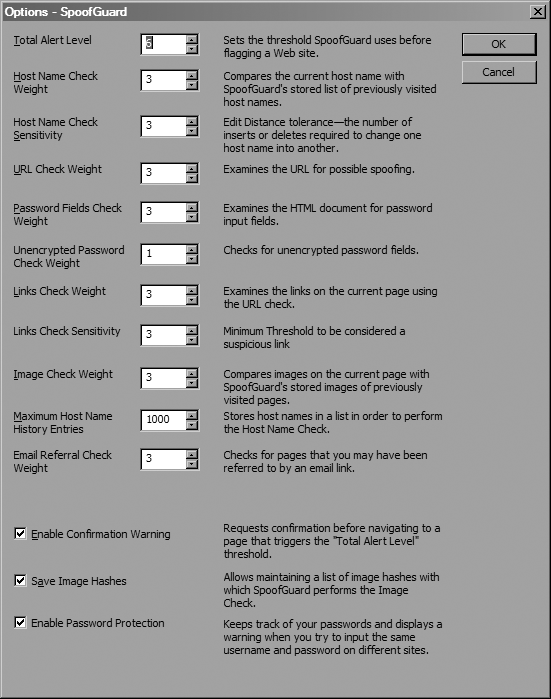 Configuring SpoofGuard options