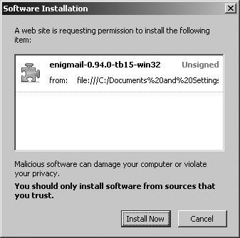 Installing the Enigmail extension