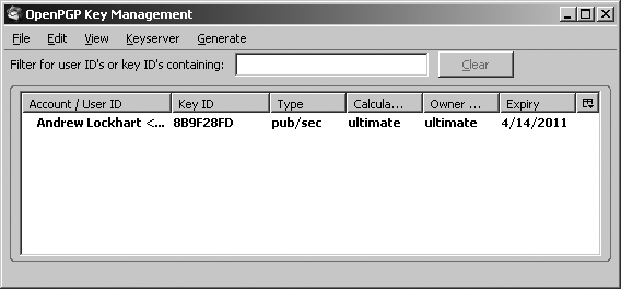 The key management window