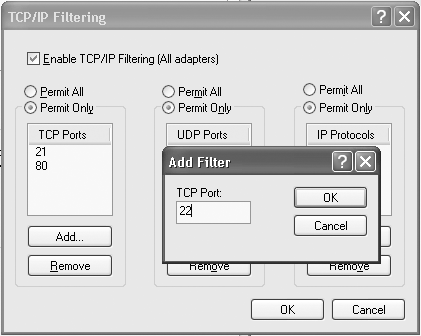 Blocking TCP ports, UDP ports, and IP protocols