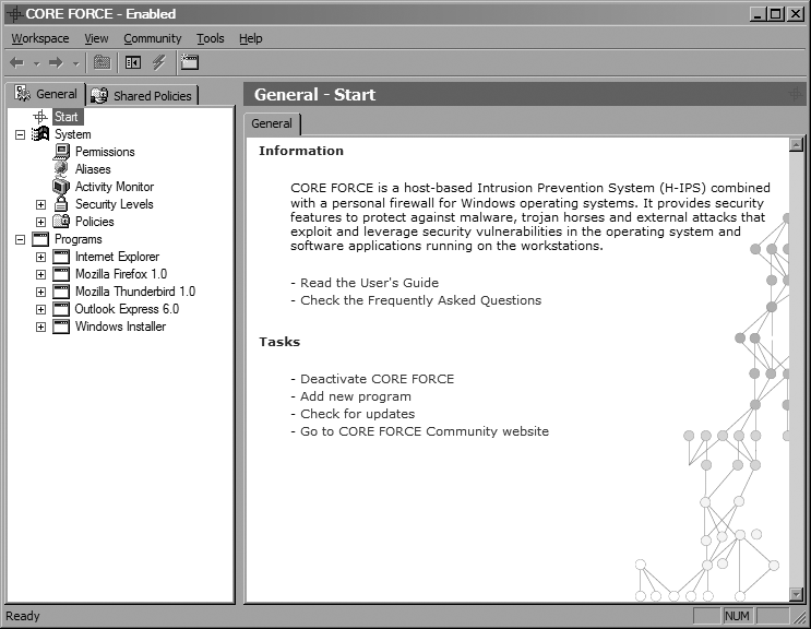 CORE FORCE’s configuration interface