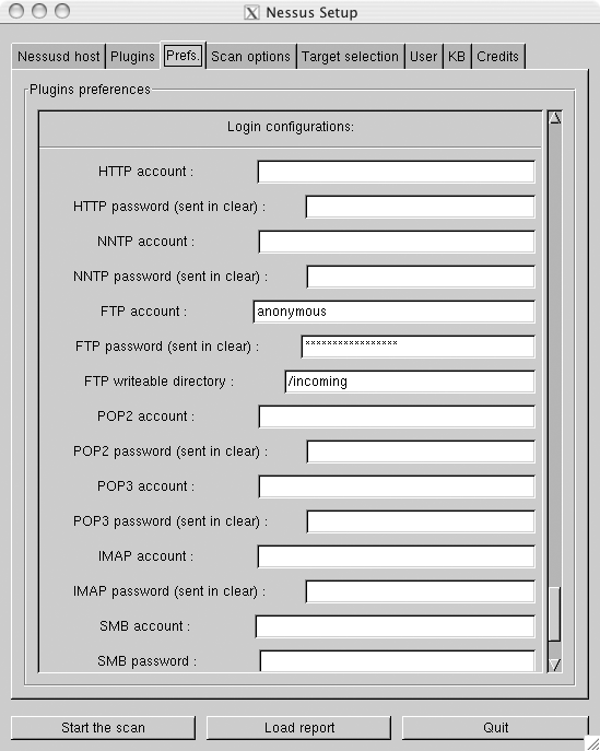 Nessus 2.x’s Prefs tab