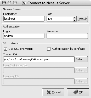 Logging in with NessusClient