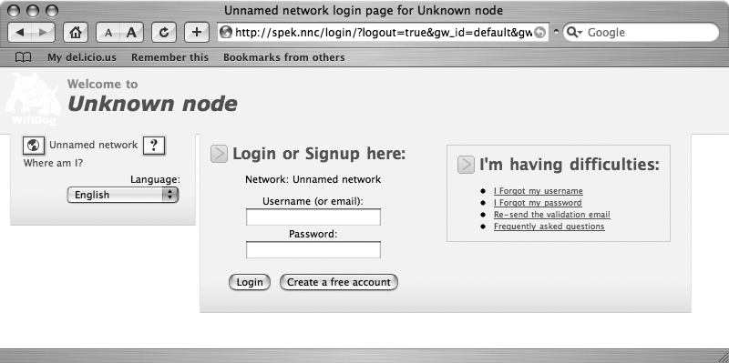 The login page