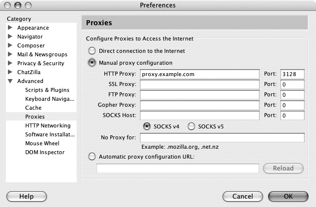 Testing squid using the HTTP Proxy field in Mozilla