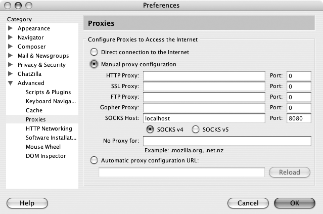 Proxy settings in Mozilla