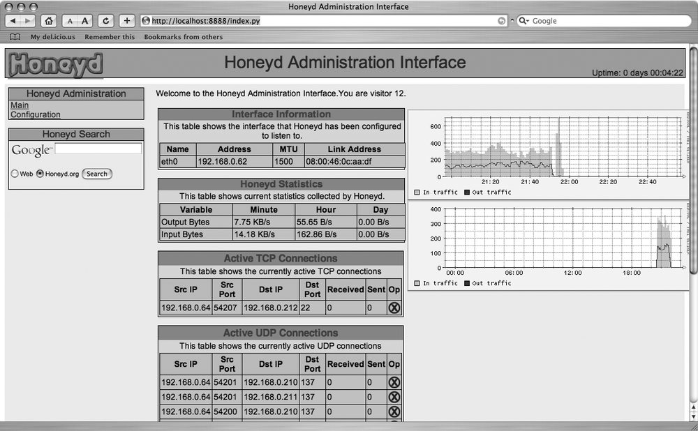 honeyd’s web interface