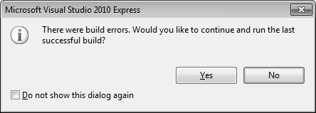 Build error message dialog box