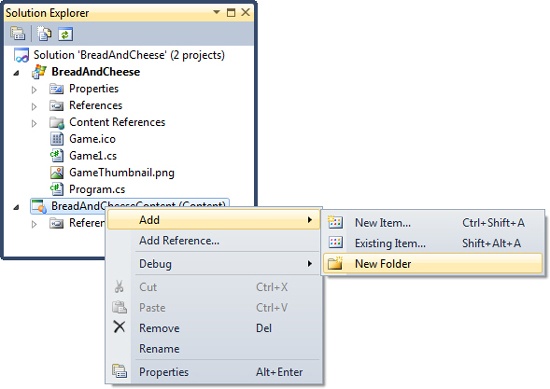 Creating a new content folder in XNA Game Studio
