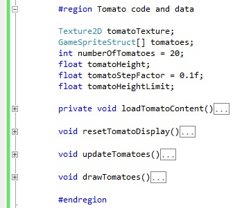 Creating code regions.