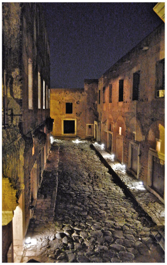 Figure 5.1. A Roman street with shops at night, Markets of Trajan, Rome