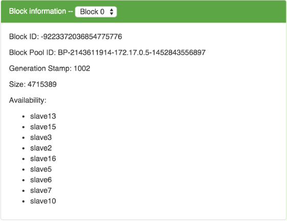 Overview of blocks separated into nine blocks from the web UI of NameNode.