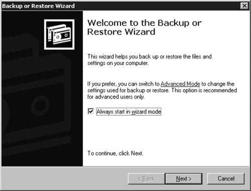 ntbackup: wizard mode