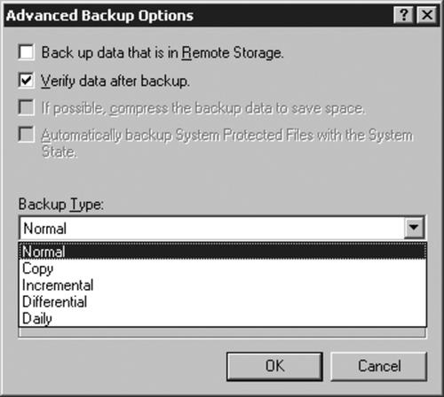 Advanced backup options