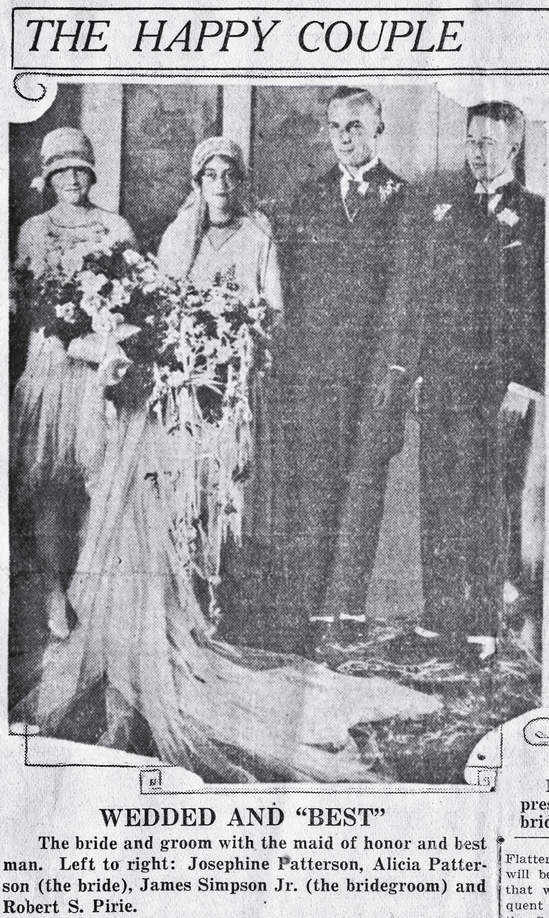 The bride and groom, with ( left ) sister Josephine, as noted in the  Chicago Evening American .