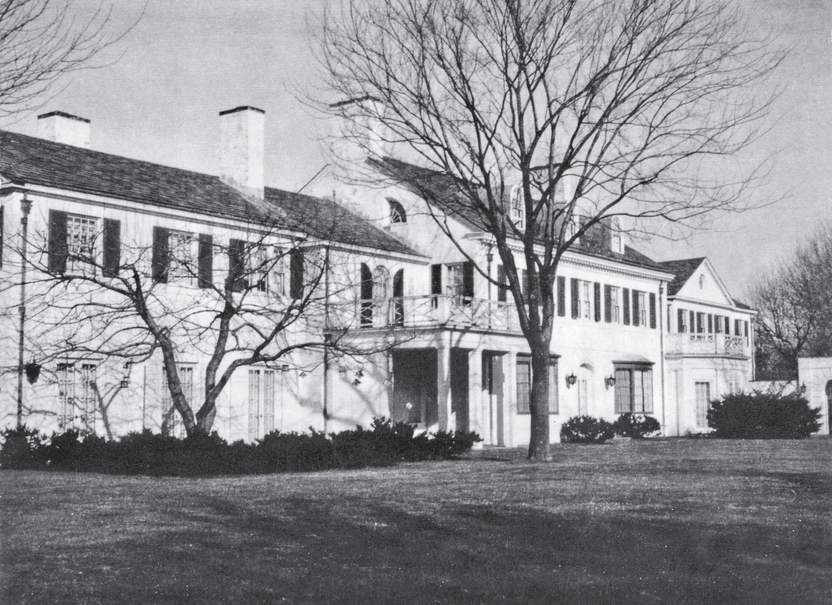 Once a farmhouse, the Patterson house in Libertyville, Illinois, early winter.