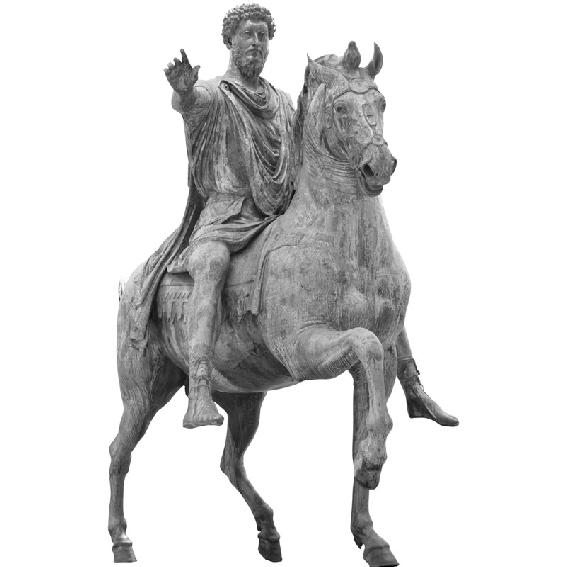 La statua equestre in bronzo dedicata a Marco Aurelio (161-180 d.C.) oggi conservata ai Musei Capitolini di Roma. Nella piazza del Campidoglio è stata collocata una copia in bronzo nel 1997. © Foto Massimo Polidoro.