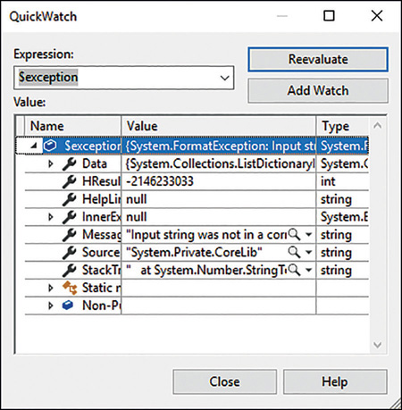 The details of the exception raised by the MathOperators application.