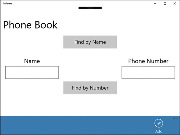 The Indexers application is running. The user has expended the command bar at the bottom of the form. None of the buttons are functional yet.