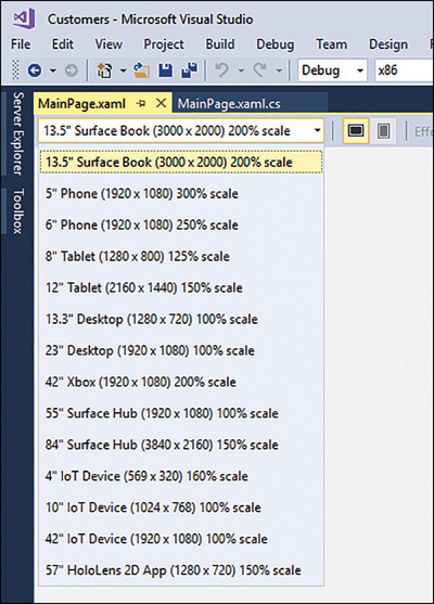 The form factors and orientations available for the user interface in a Universal Windows application.