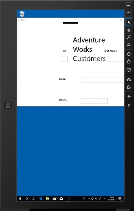 The Simulator showing the Customers application running in portrait mode (rotated 90 degrees).