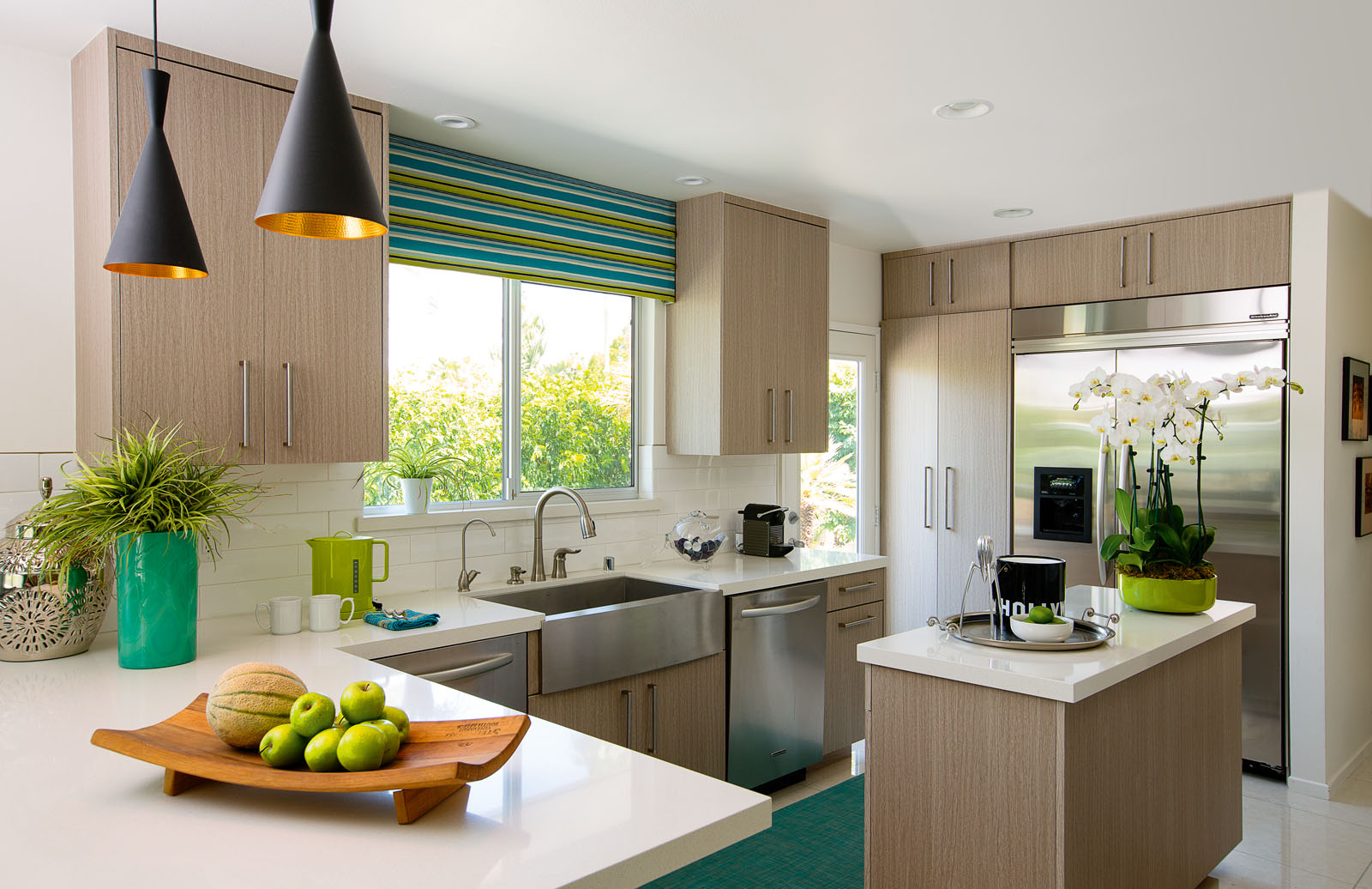 Photo of kitchen with white counters.