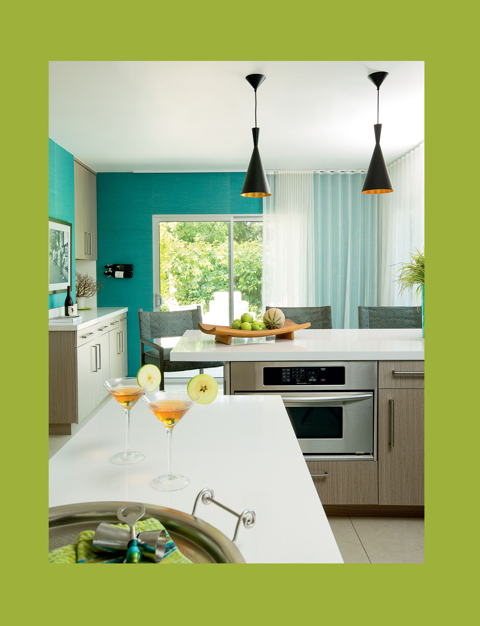 Photo of kitchen with white counters.