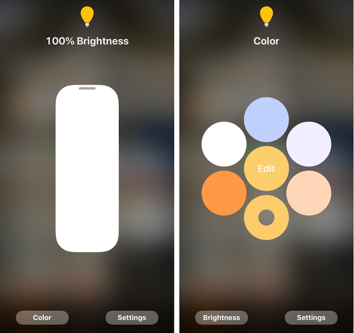 Figure 14: If you have a color smart bulb, Home lets you adjust not only the brightness but the color, and you can set six colors as favorites.