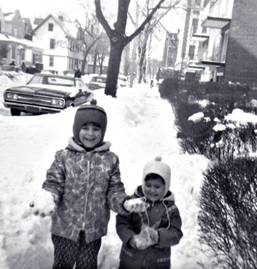 Sarit and Ayelet playing in the snow. Boro Park 1967