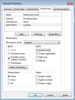 Use the Calendar Properties dialog box to control permissions for a shared calendar.