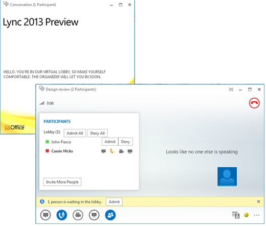 If meeting participants aren’t admitted to a meeting automatically, they wait in the lobby for the organizer to admit them.