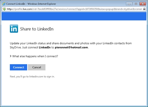 From SkyDrive, you can share files and other information with your contacts in a social network.