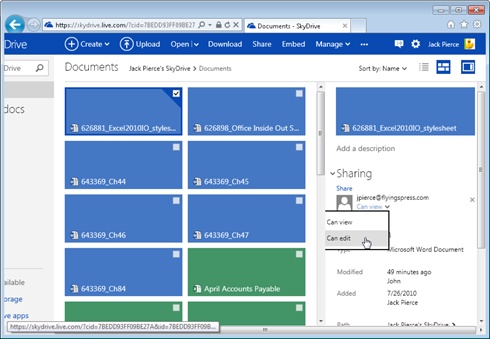 Manage permissions in the Sharing area of the Properties pane.