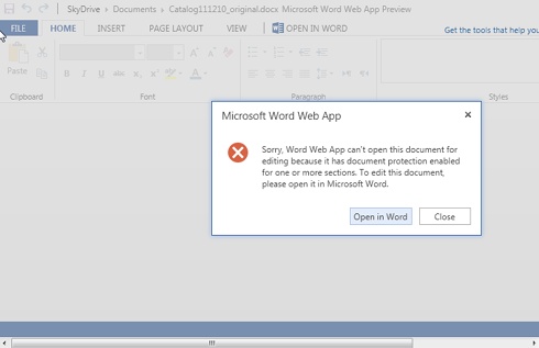 When editing restrictions are applied to a document, you can’t open it in Word Web App.