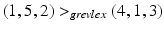 
$$(1,5,2) > _{grevlex}(4,1,3)$$
