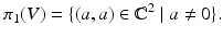 
$$\displaystyle{\pi _{1}(V ) =\{ (a,a) \in \mathbb{C}^{2}\mid a\neq 0\}.}$$
