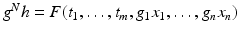 
$$g^{N}h = F(t_{1},\ldots,t_{m},g_{1}x_{1},\ldots,g_{n}x_{n})$$
