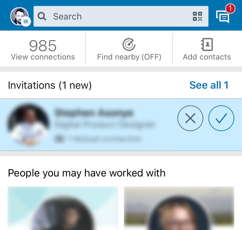 Lack of ample space between actions decreases usability (source: LinkedIn, 2019)